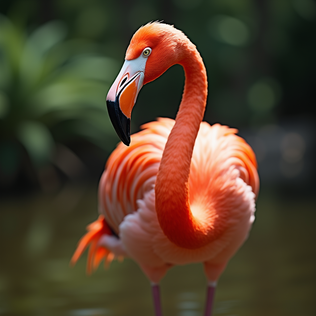 A photorealistic portrait of a Flamingo in its natural habitat