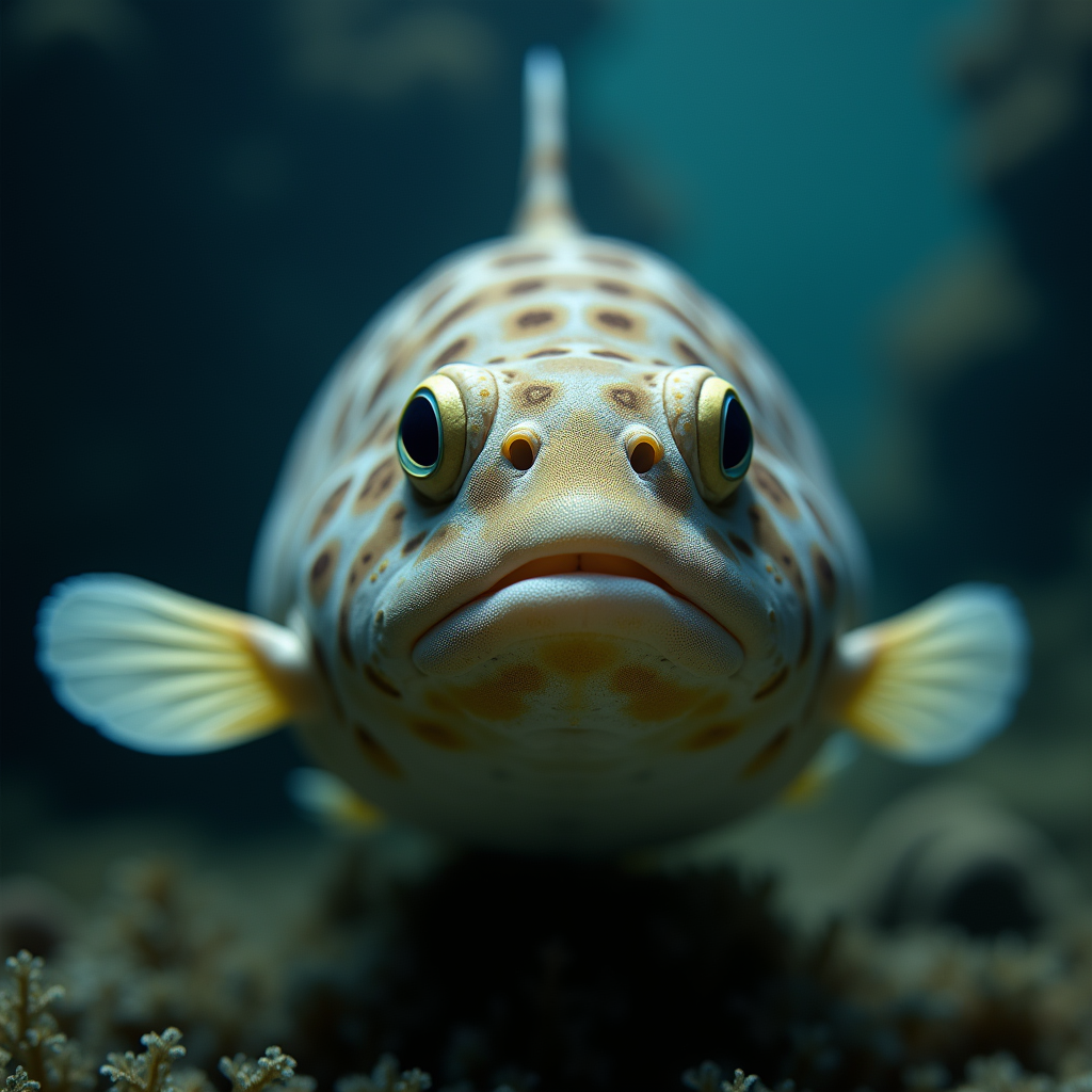 A photorealistic portrait of a Flounder in its natural habitat