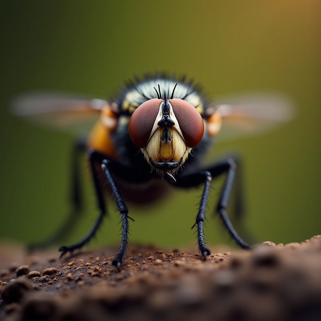 A photorealistic portrait of a Fly in its natural habitat