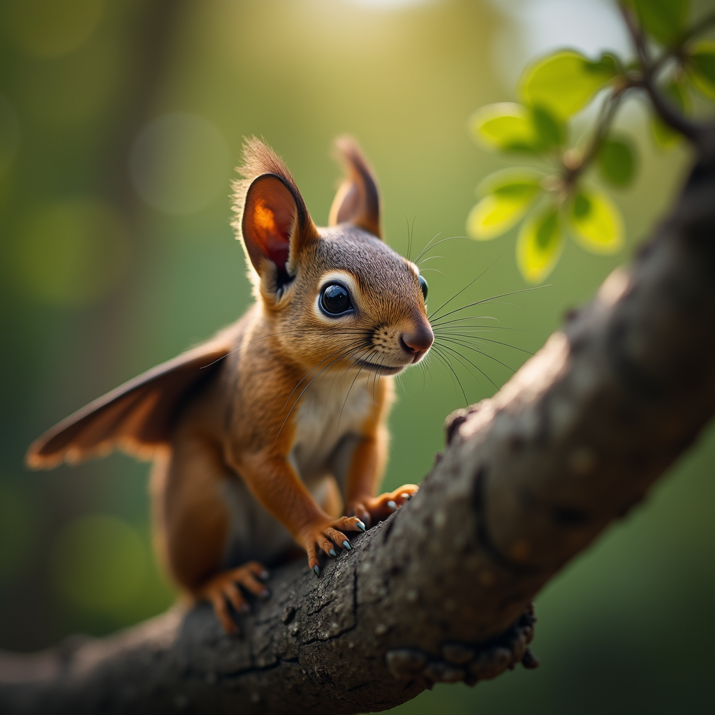 A photorealistic portrait of a Flying Squirrel in its natural habitat