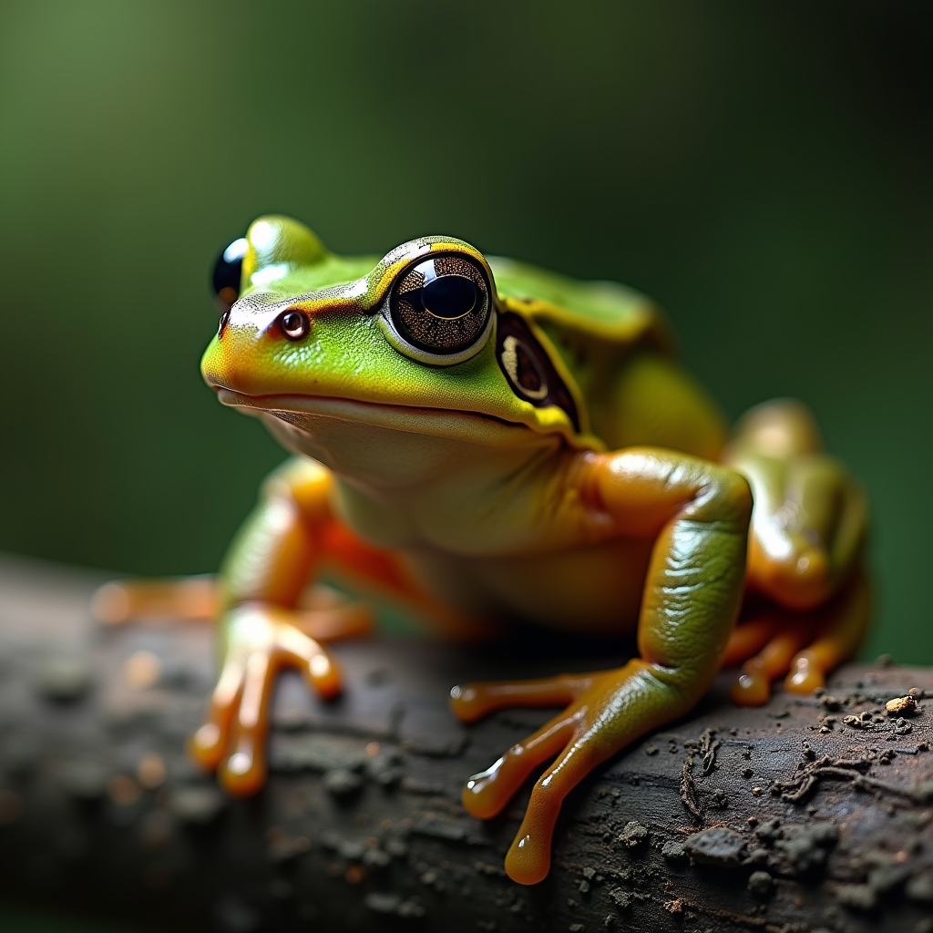 A photorealistic portrait of a Frog in its natural habitat