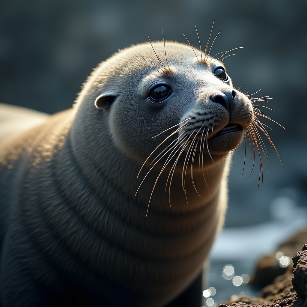 A photorealistic portrait of a Fur Seal in its natural habitat