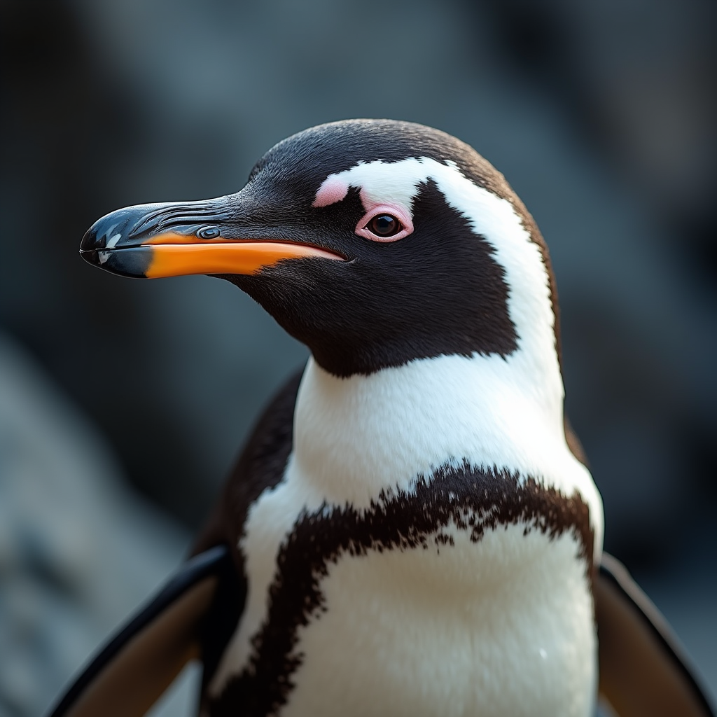 A photorealistic portrait of a Galapagos Penguin in its natural habitat