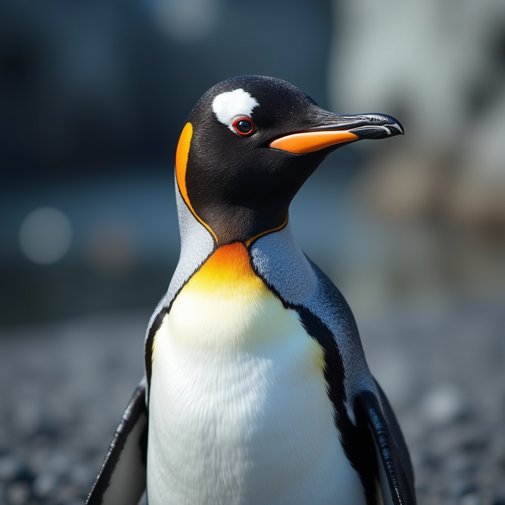 A photorealistic portrait of a Gentoo Penguin in its natural habitat