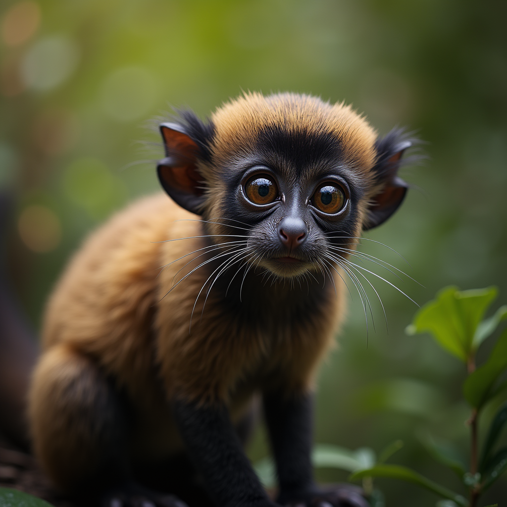 A photorealistic portrait of a Geoffroys Tamarin in its natural habitat