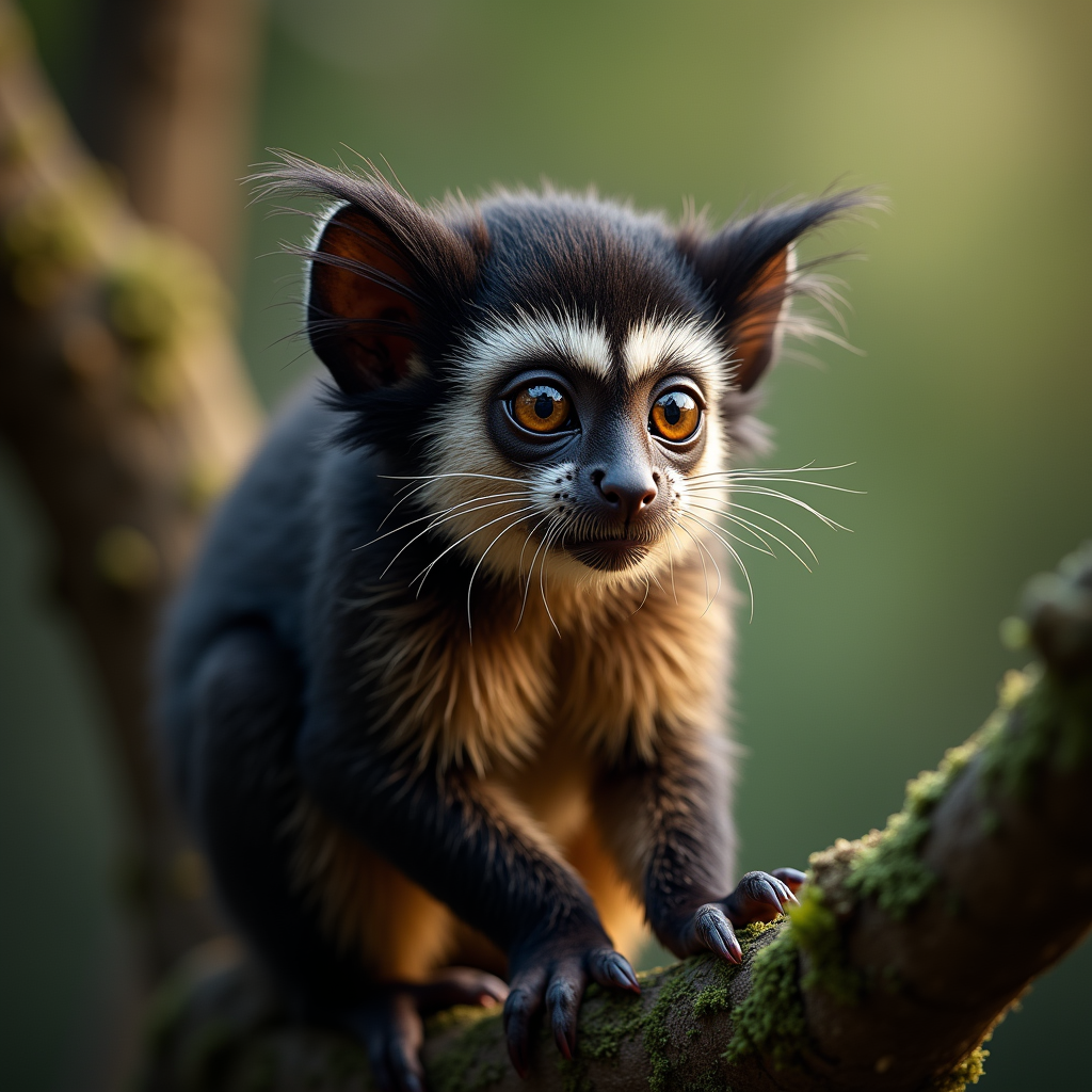 A photorealistic portrait of a Geoffroys Tamarin in its natural habitat