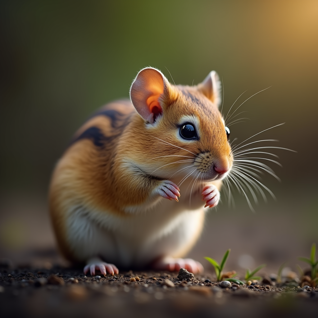 A photorealistic portrait of a Gerbil in its natural habitat