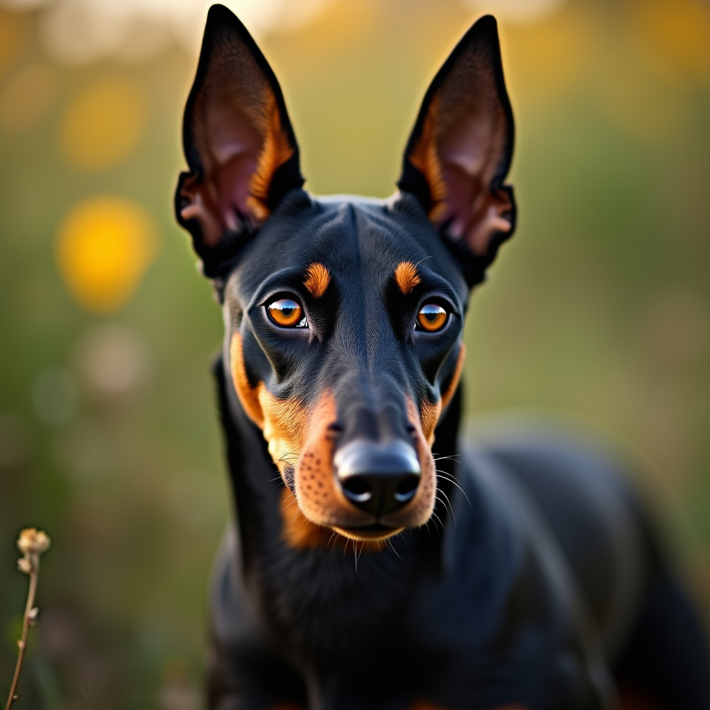 A photorealistic portrait of a German Pinscher in its natural habitat