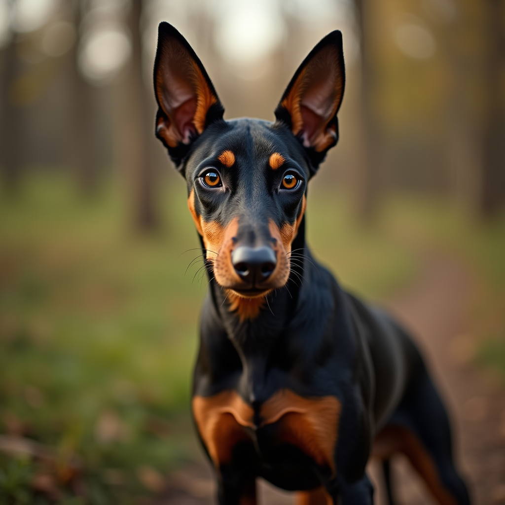 A photorealistic portrait of a German Pinscher in its natural habitat