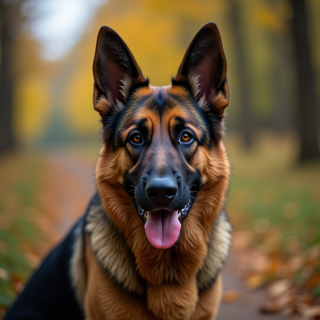 A photorealistic portrait of a German Shepherd in its natural habitat