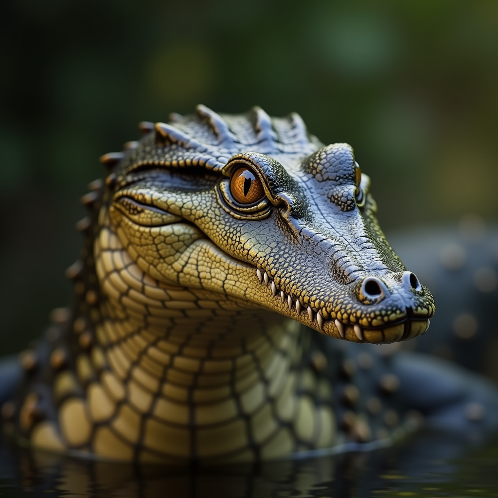 A photorealistic portrait of a Gharial in its natural habitat