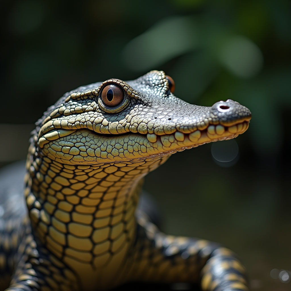 A photorealistic portrait of a Gharial in its natural habitat