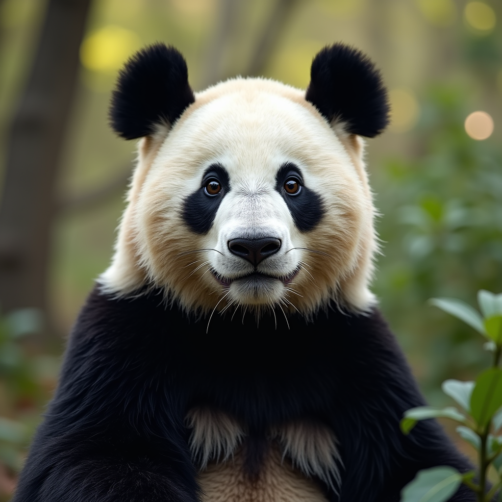 A photorealistic portrait of a Giant Panda Bear in its natural habitat