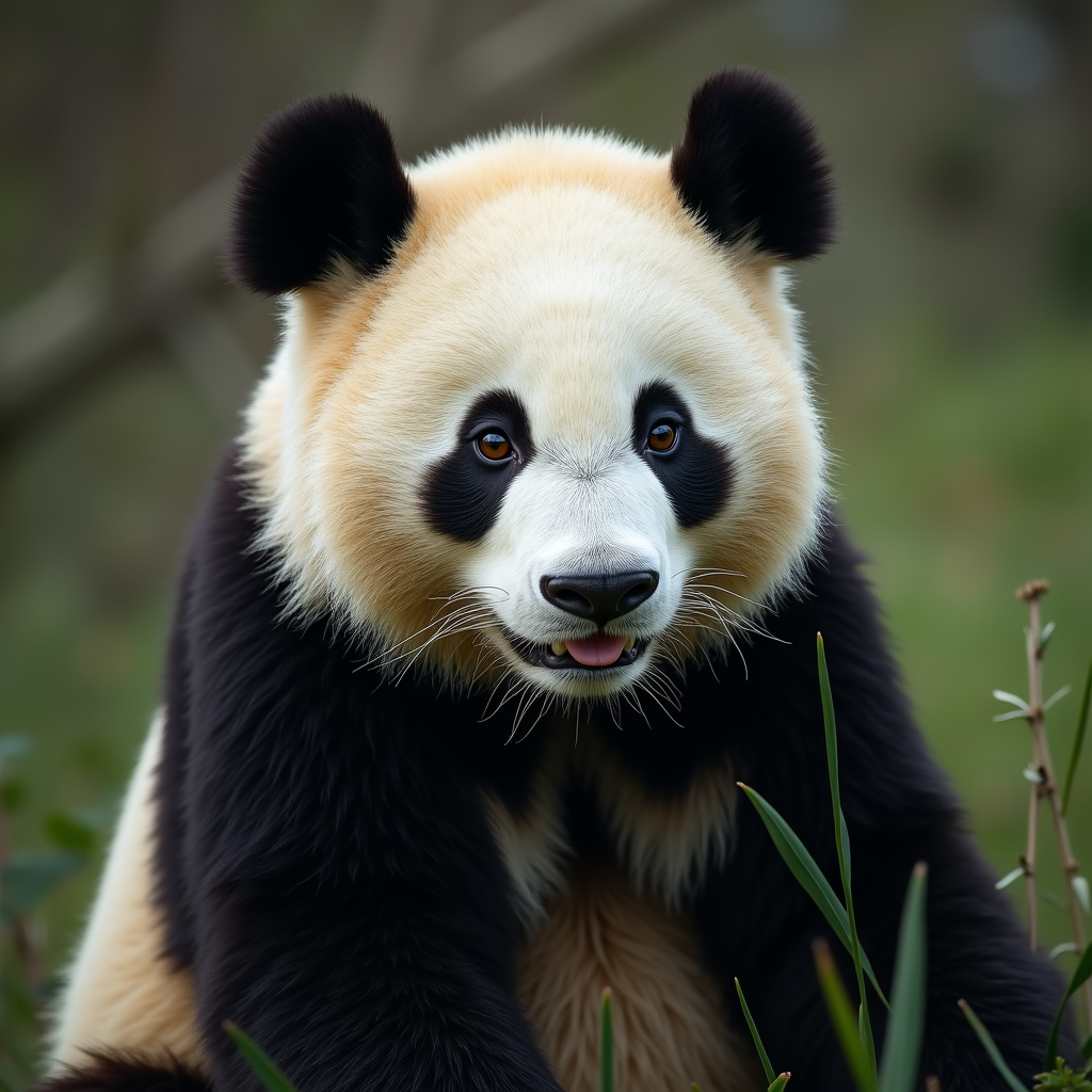 A photorealistic portrait of a Giant Panda Bear in its natural habitat