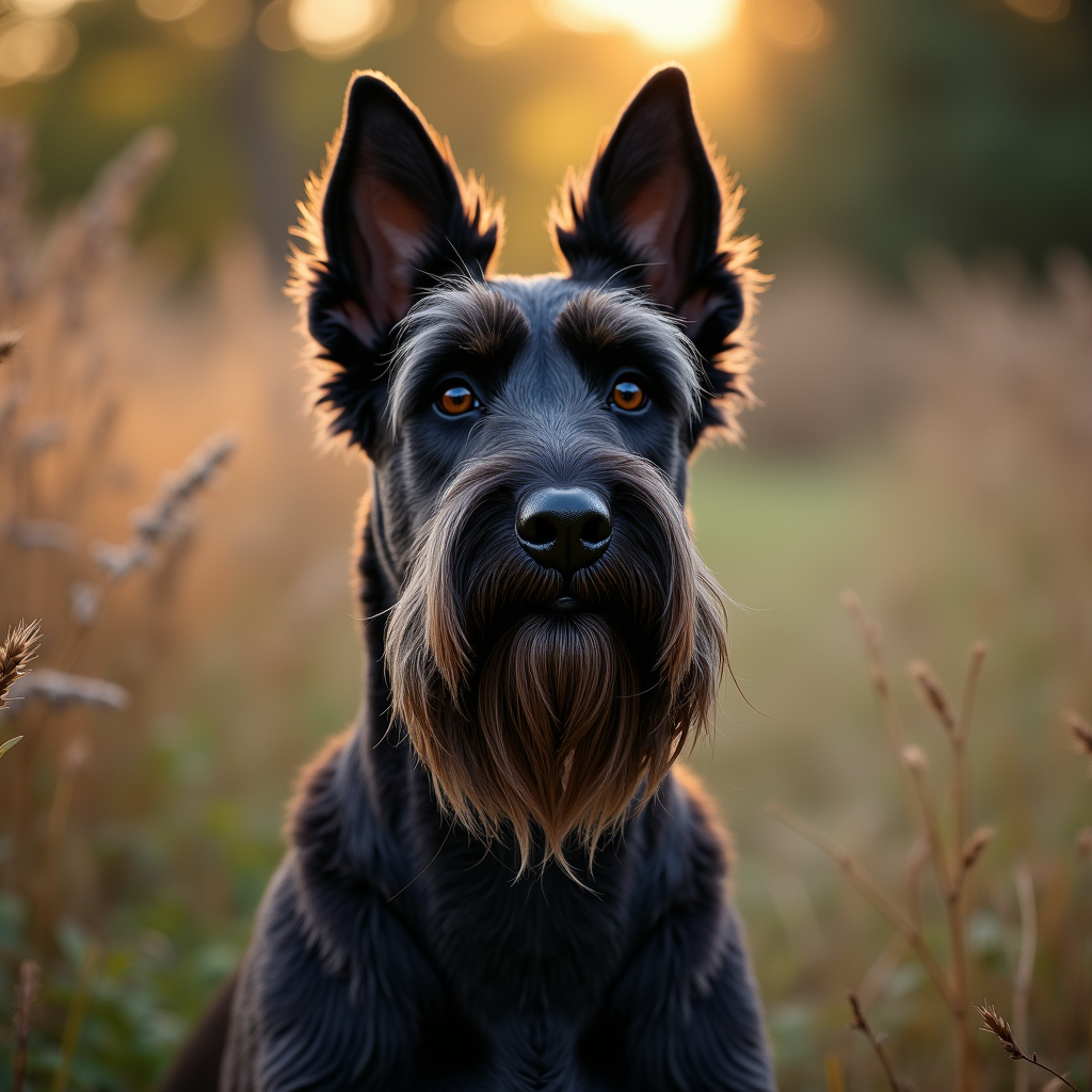 A photorealistic portrait of a Giant Schnauzer in its natural habitat