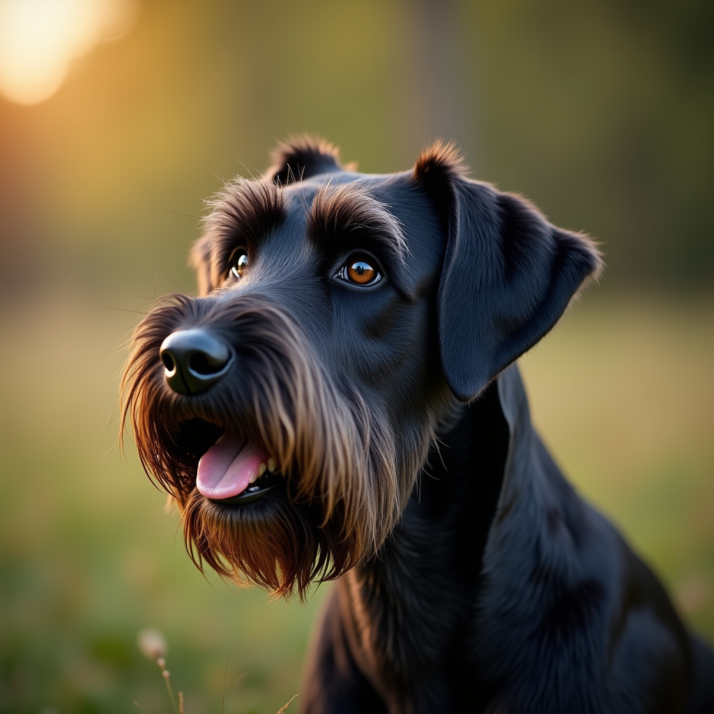 A photorealistic portrait of a Giant Schnauzer in its natural habitat