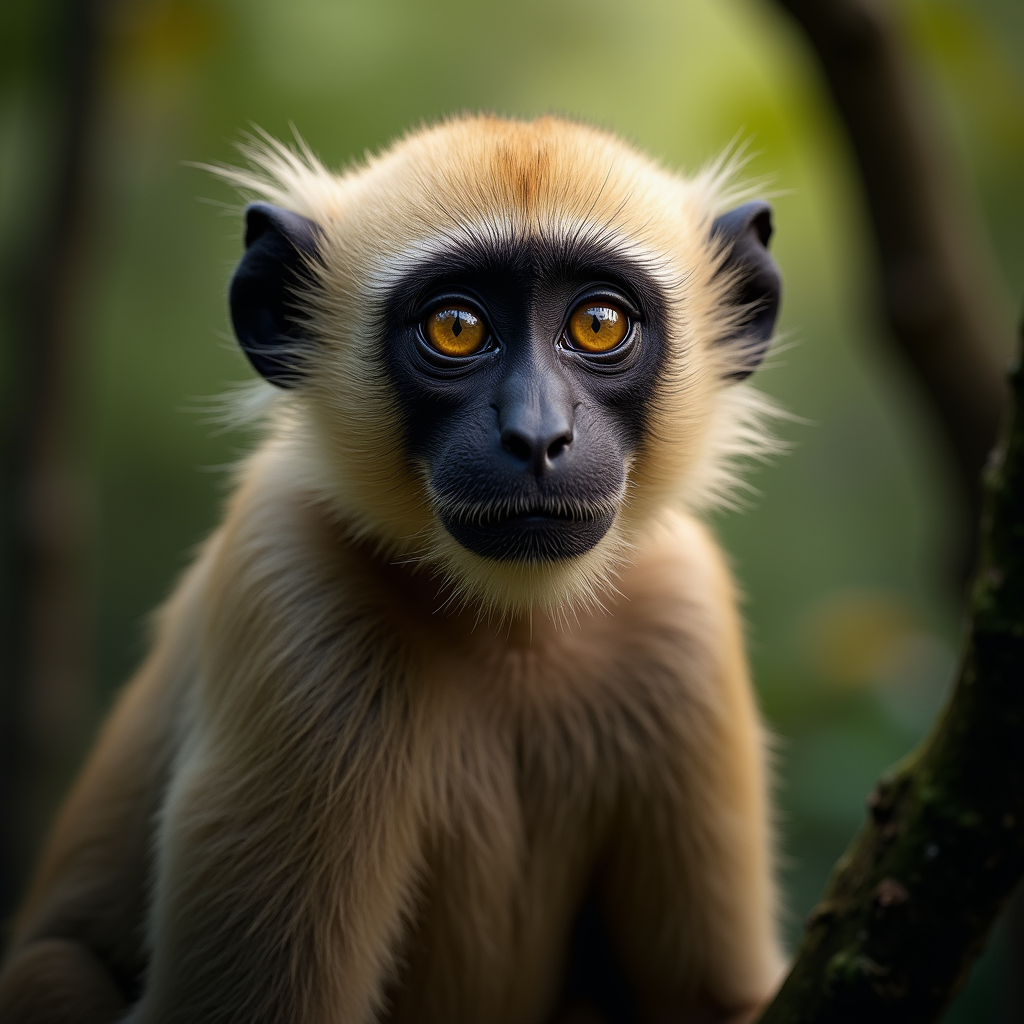 A photorealistic portrait of a Gibbon in its natural habitat
