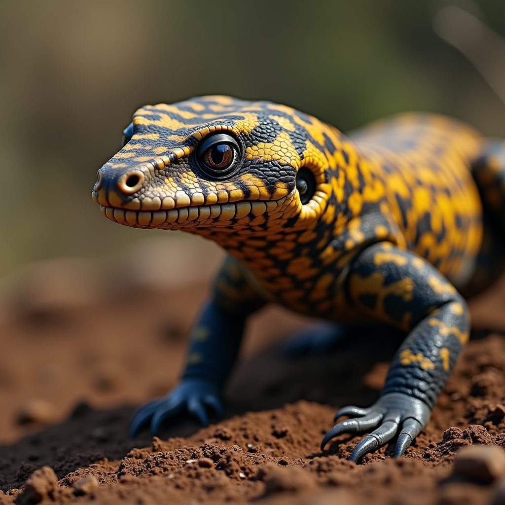 A photorealistic portrait of a Gila Monster in its natural habitat