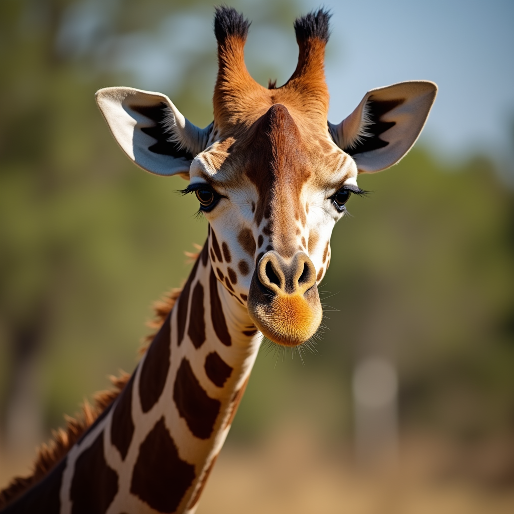 A photorealistic portrait of a Giraffe in its natural habitat