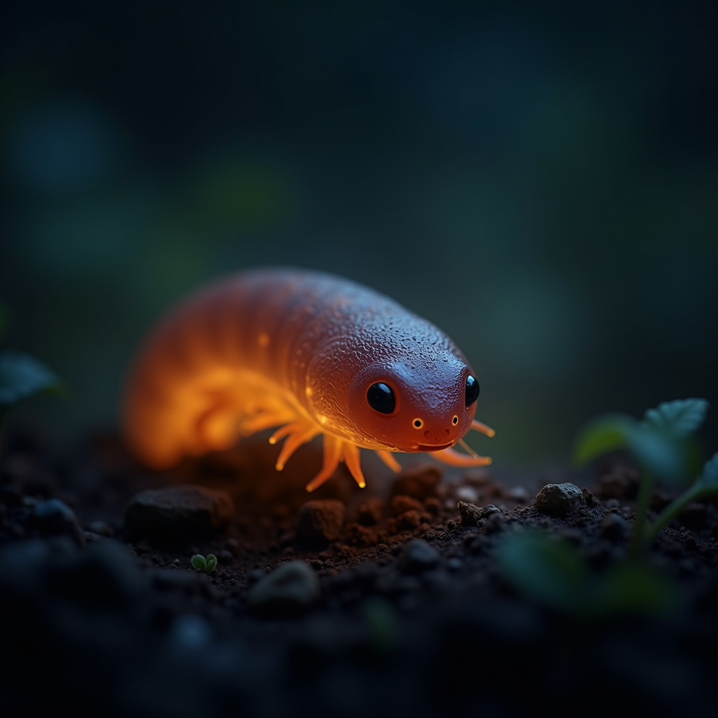 A photorealistic portrait of a Glow Worm in its natural habitat