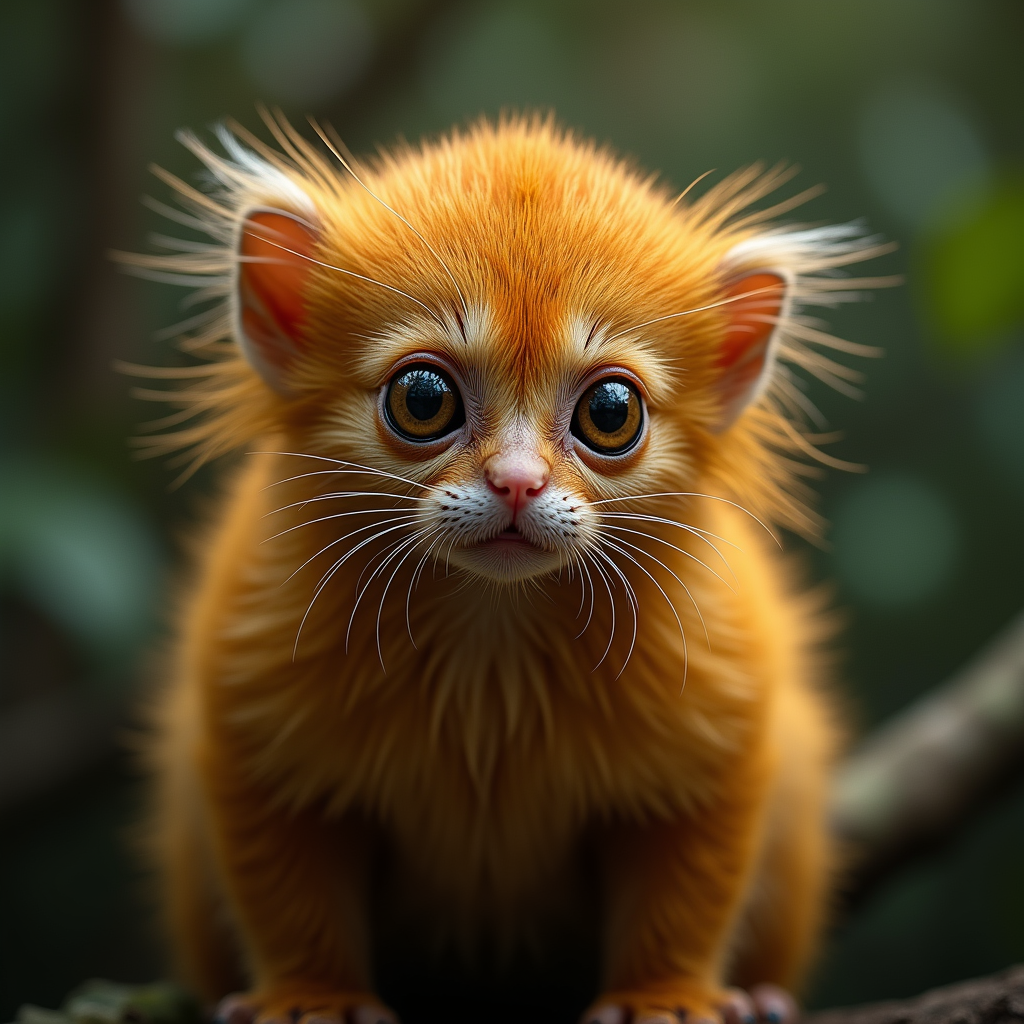 A photorealistic portrait of a Golden Lion Tamarin in its natural habitat