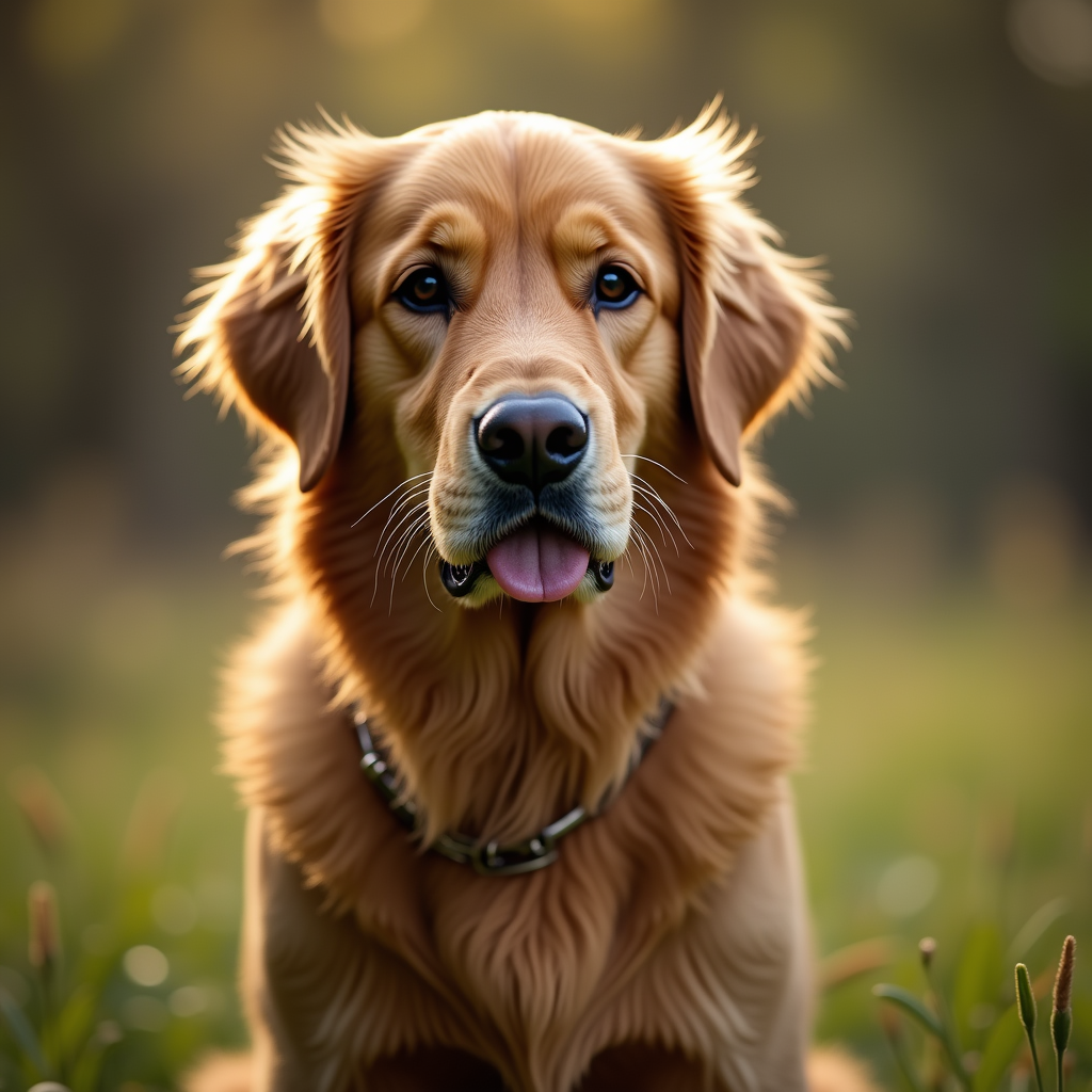 A photorealistic portrait of a Golden Retriever in its natural habitat