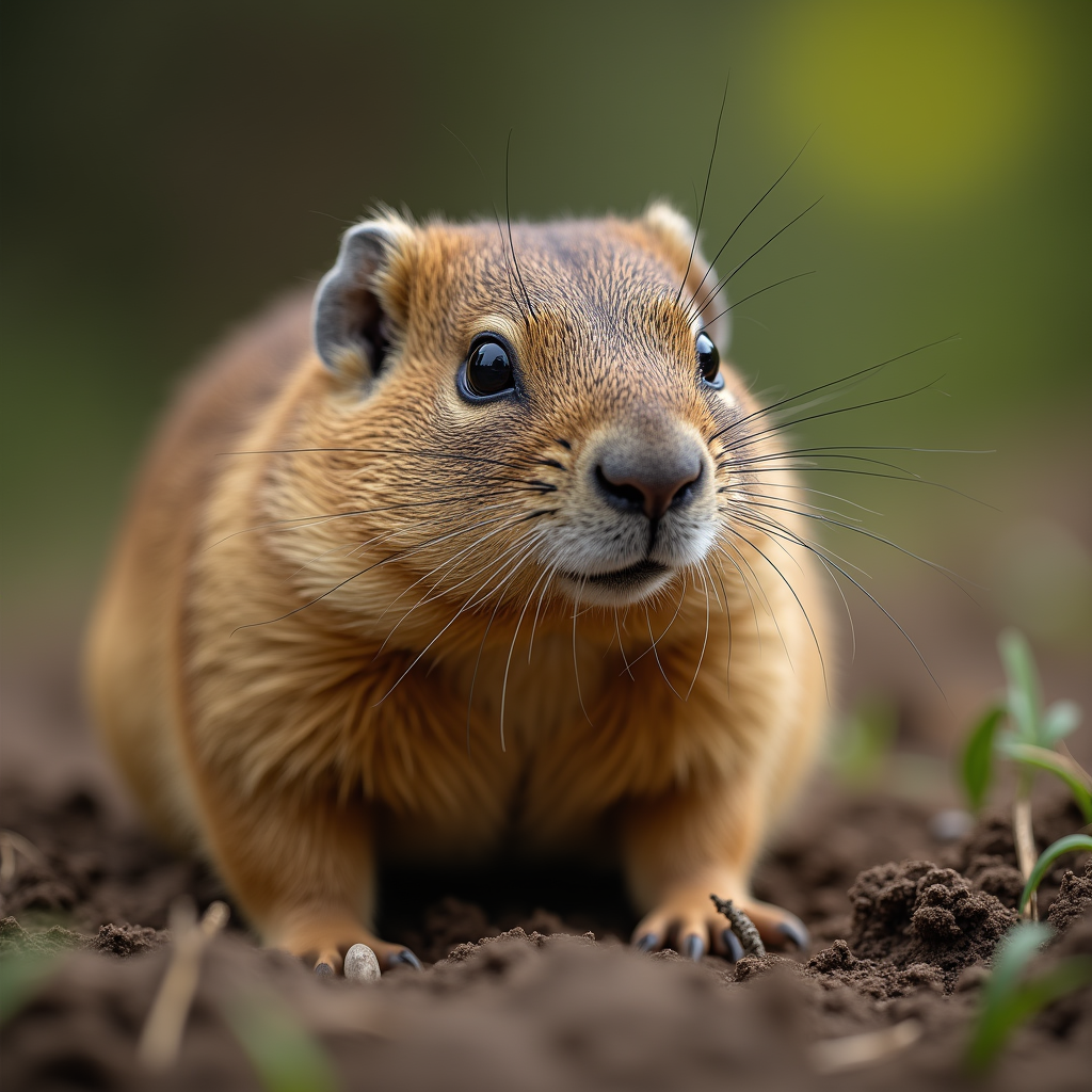 A photorealistic portrait of a Gopher in its natural habitat