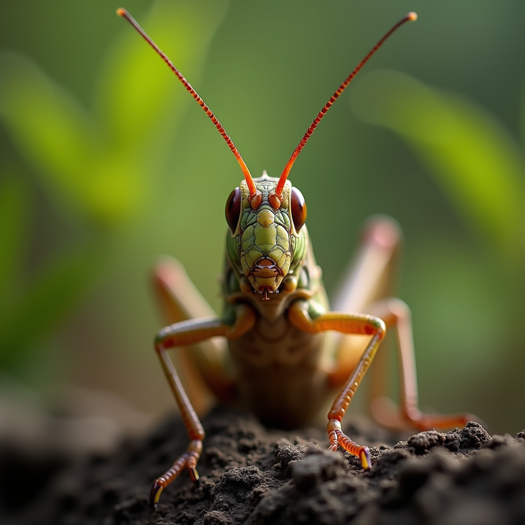 A photorealistic portrait of a Grasshopper in its natural habitat