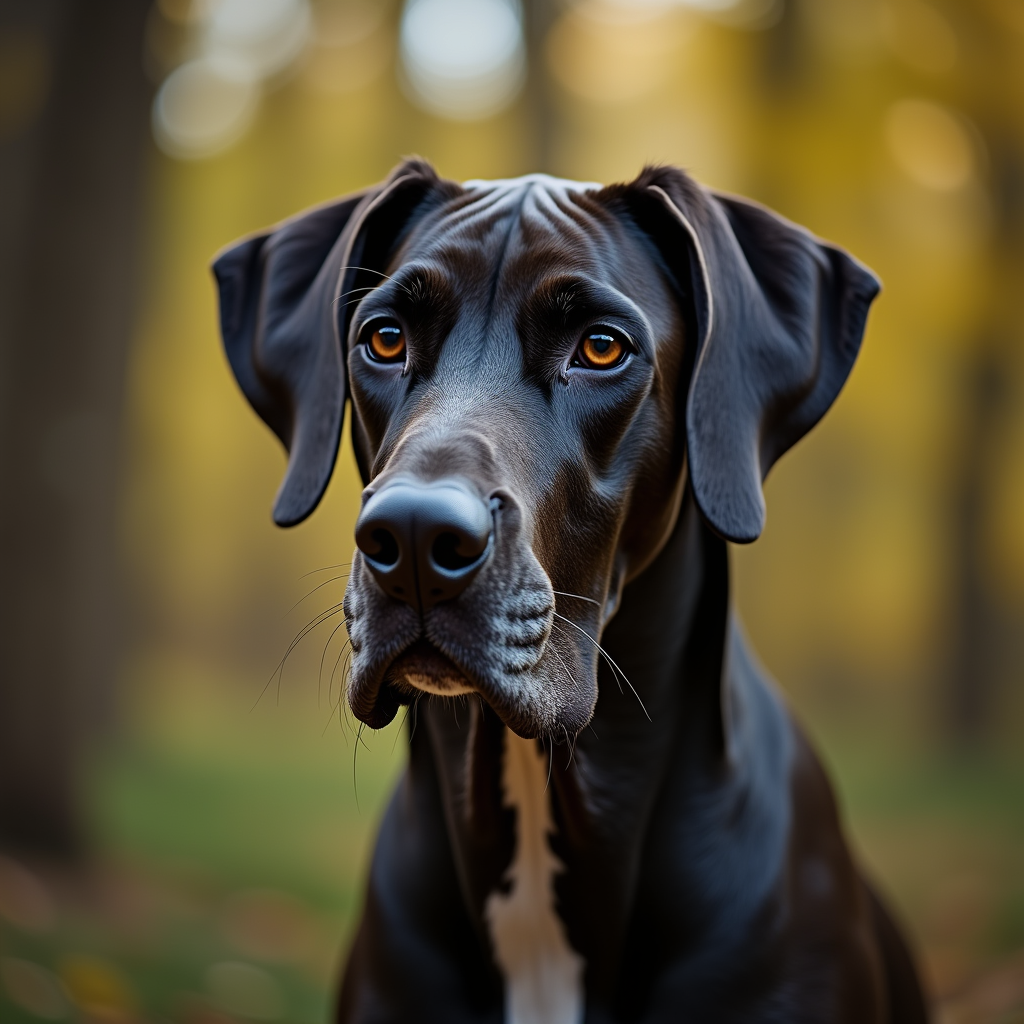 A photorealistic portrait of a Great Dane in its natural habitat