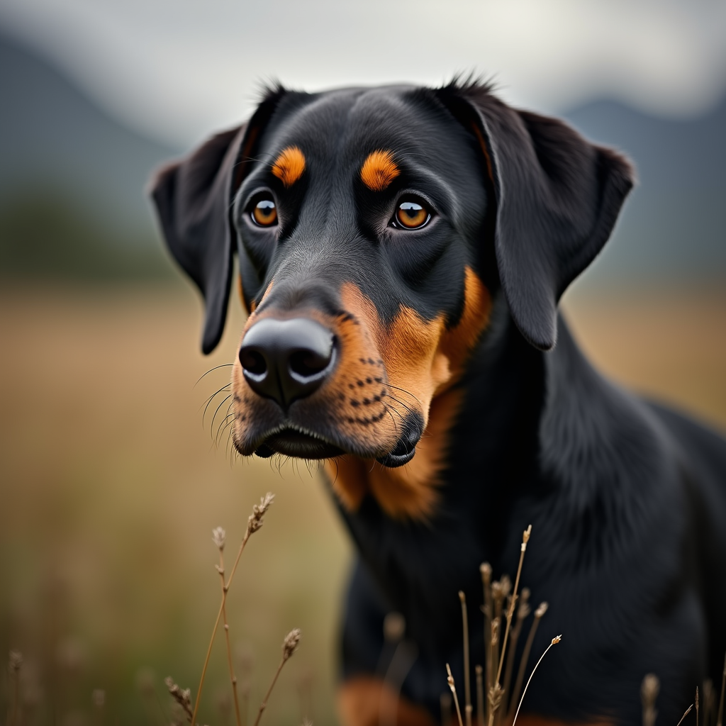 A photorealistic portrait of a Greater Swiss Mountain Dog in its natural habitat