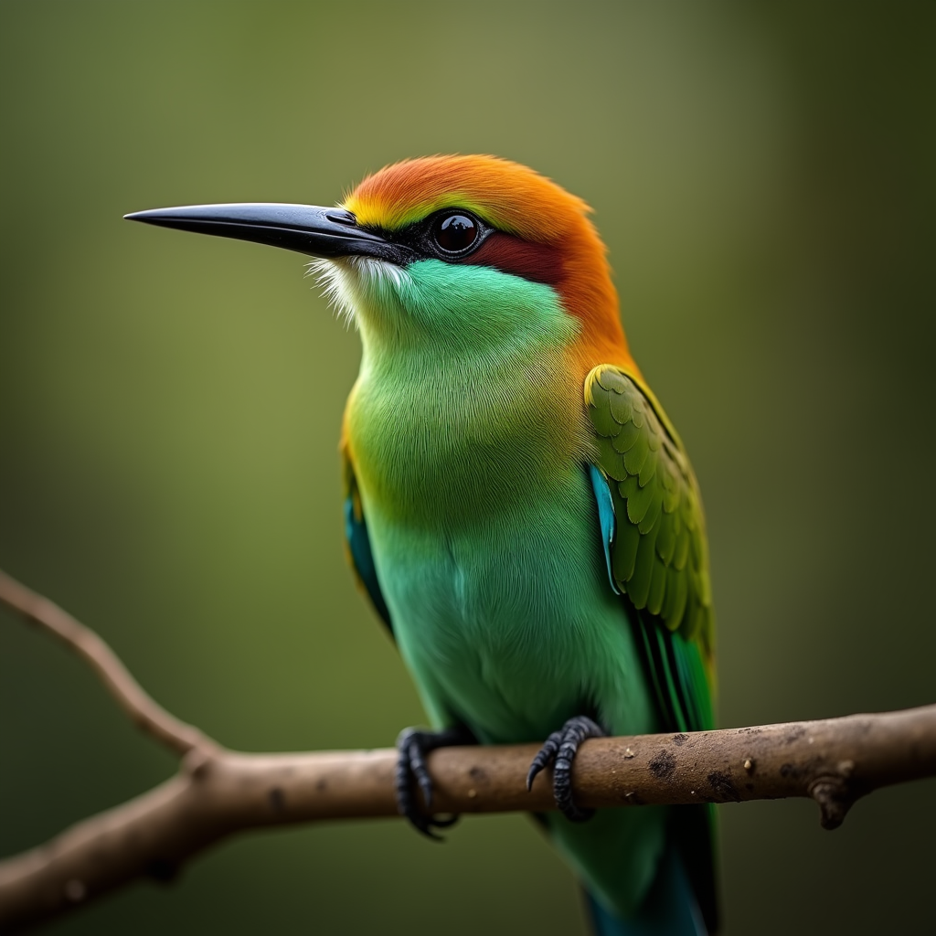 A photorealistic portrait of a Green Bee-Eater in its natural habitat