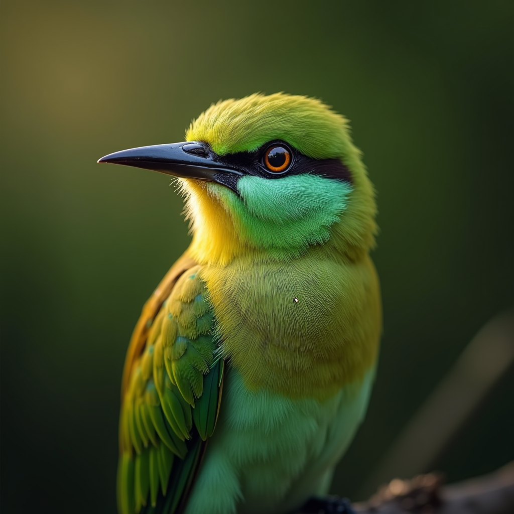 A photorealistic portrait of a Green Bee-Eater in its natural habitat
