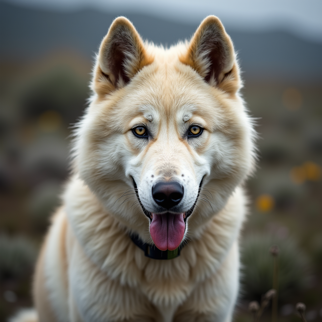 A photorealistic portrait of a Greenland Dog in its natural habitat