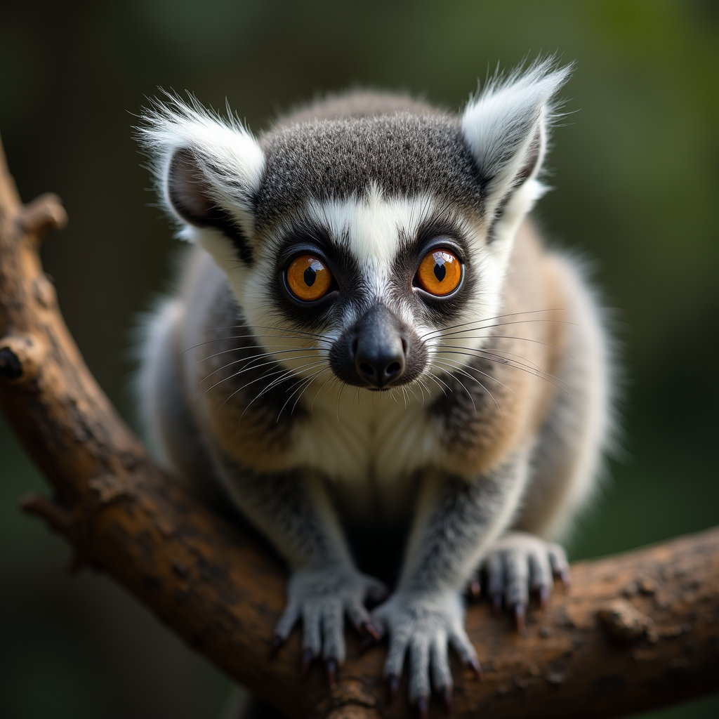 A photorealistic portrait of a Grey Mouse Lemur in its natural habitat