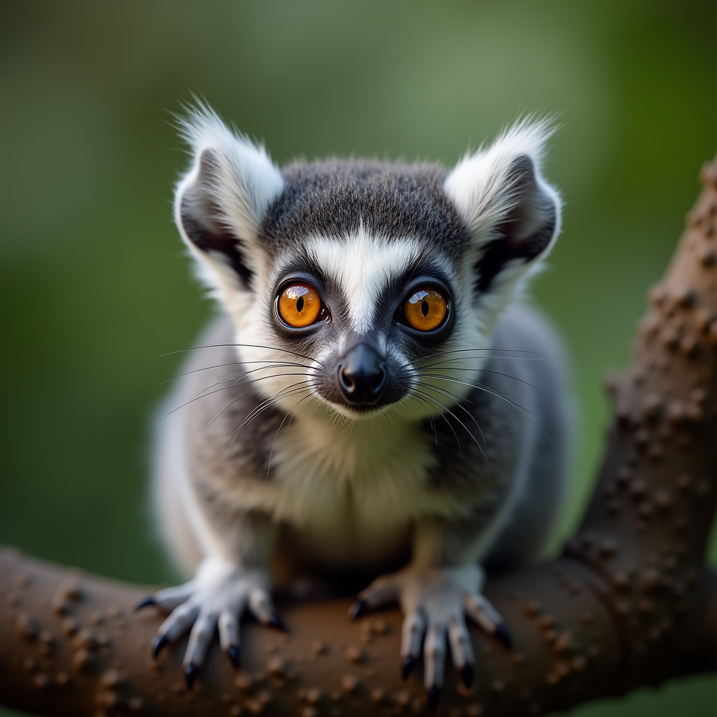 A photorealistic portrait of a Grey Mouse Lemur in its natural habitat