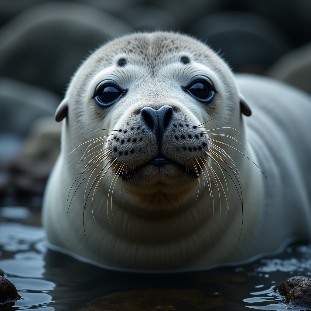 A photorealistic portrait of a Grey Seal in its natural habitat