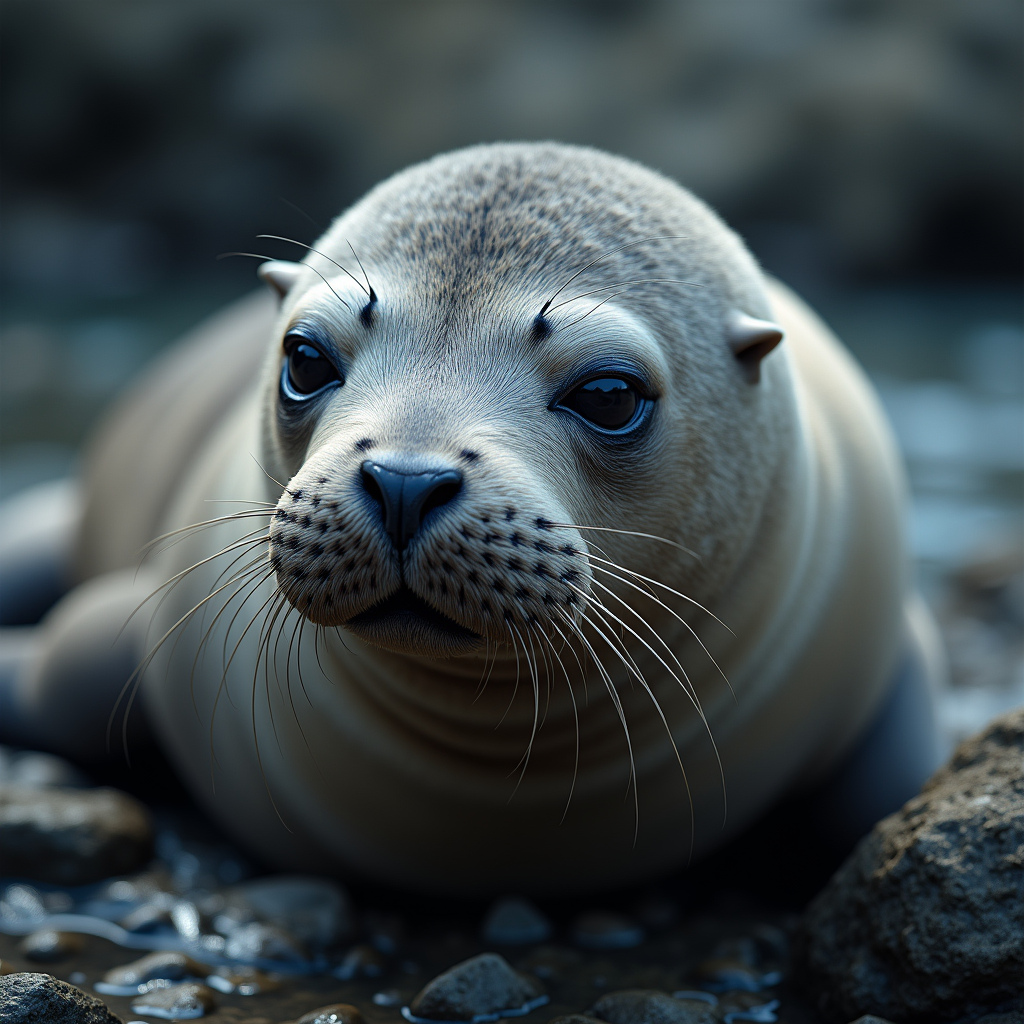 A photorealistic portrait of a Grey Seal in its natural habitat