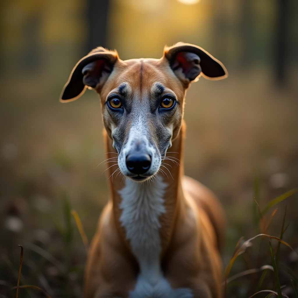 A photorealistic portrait of a Greyhound in its natural habitat