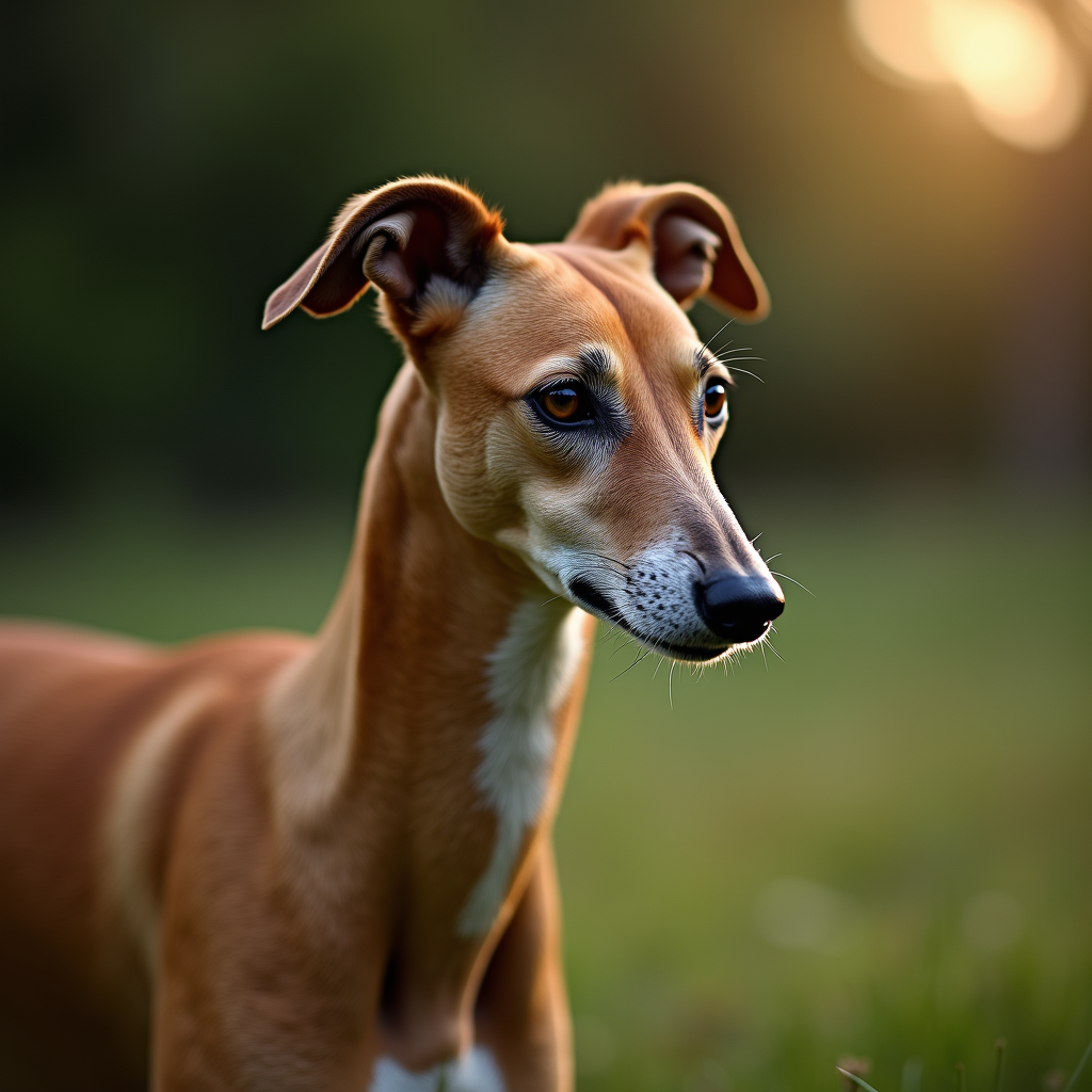 A photorealistic portrait of a Greyhound in its natural habitat