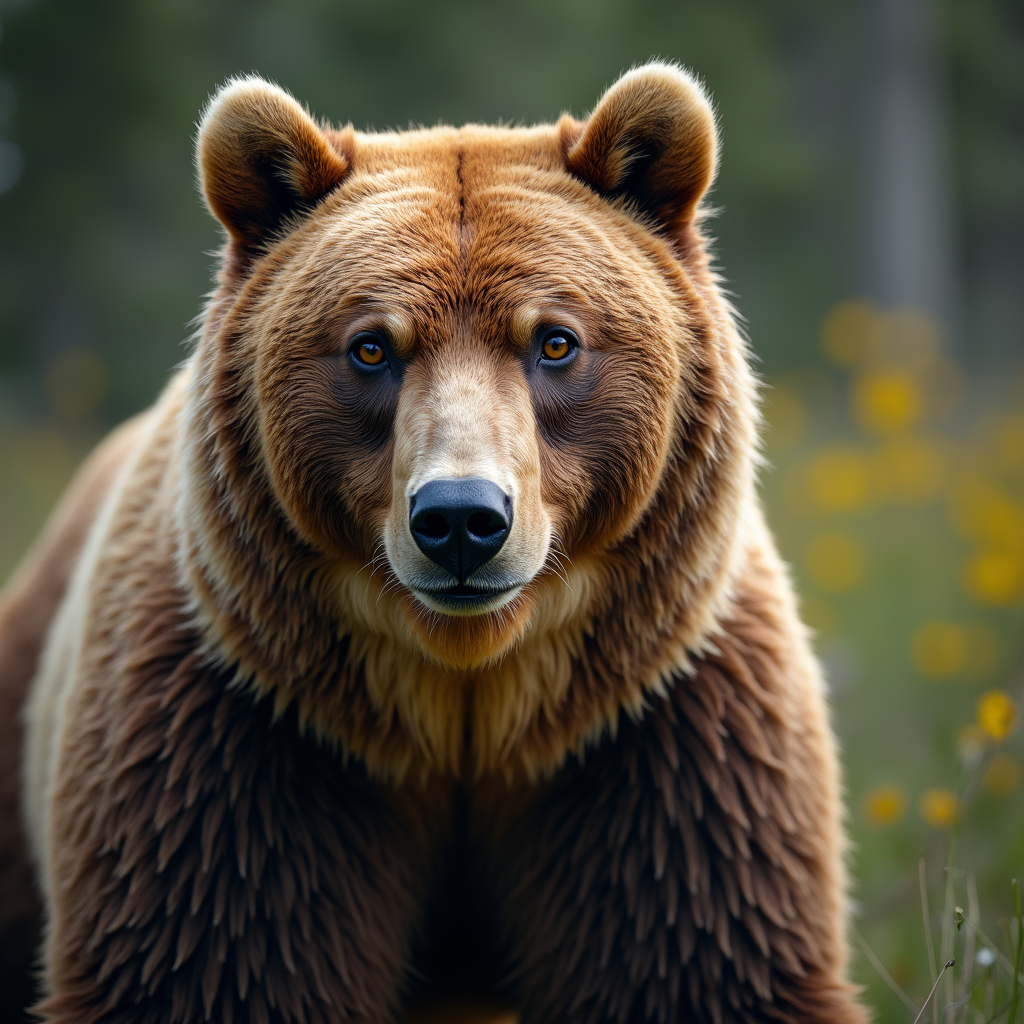 A photorealistic portrait of a Grizzly Bear in its natural habitat