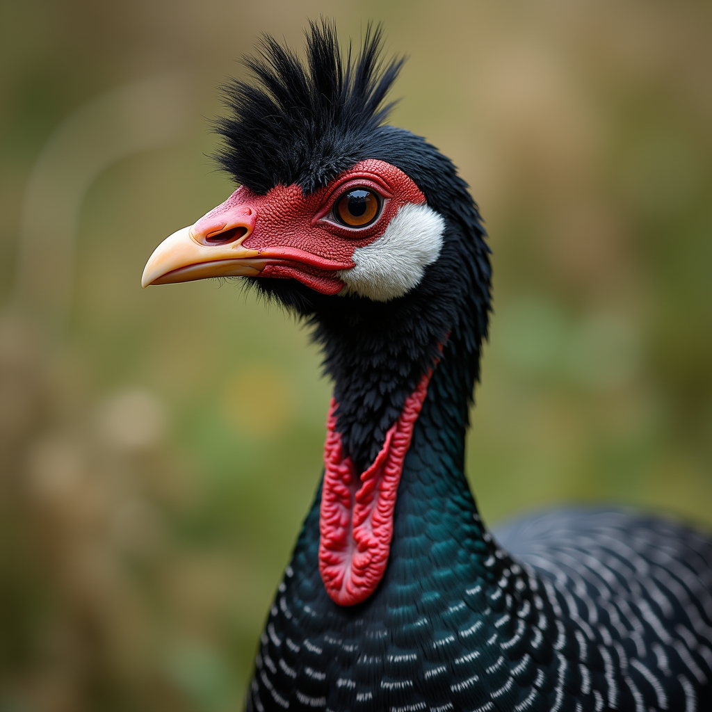 A photorealistic portrait of a Guinea Fowl in its natural habitat