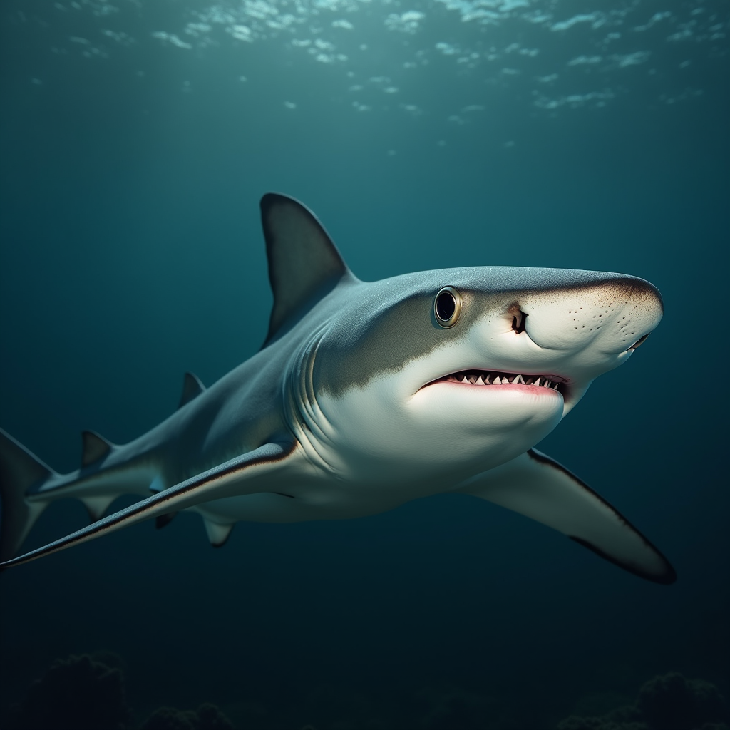 A photorealistic portrait of a Hammerhead Shark in its natural habitat
