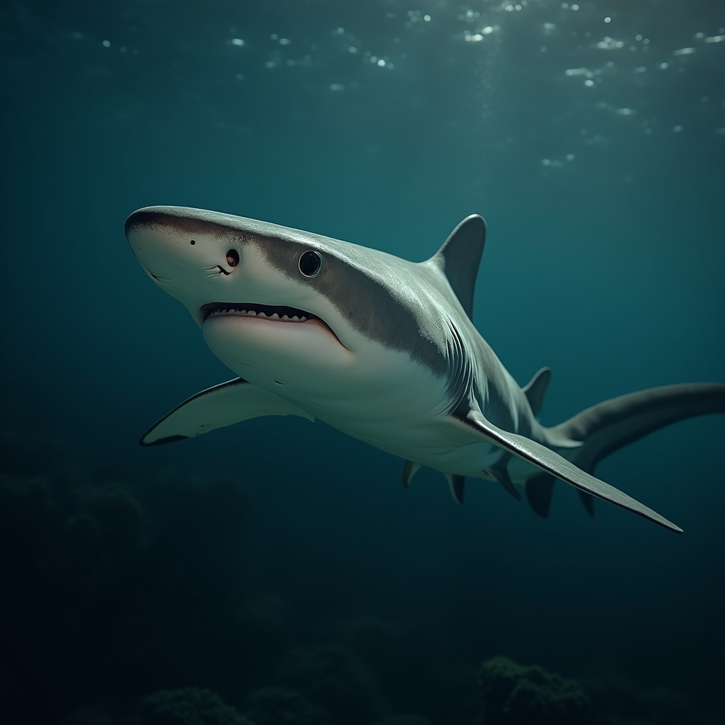 A photorealistic portrait of a Hammerhead Shark in its natural habitat