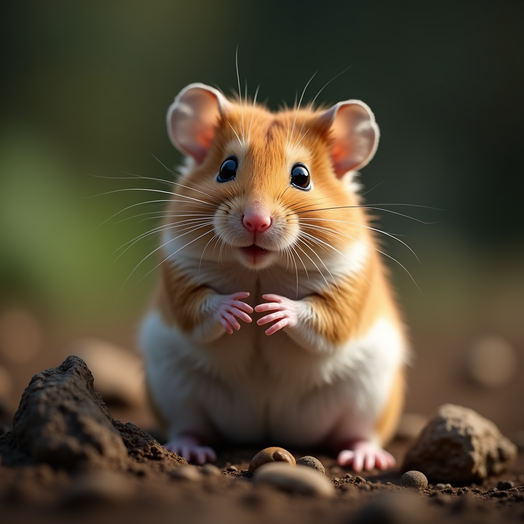 A photorealistic portrait of a Hamster in its natural habitat