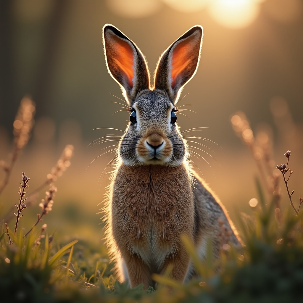 A photorealistic portrait of a Hare in its natural habitat