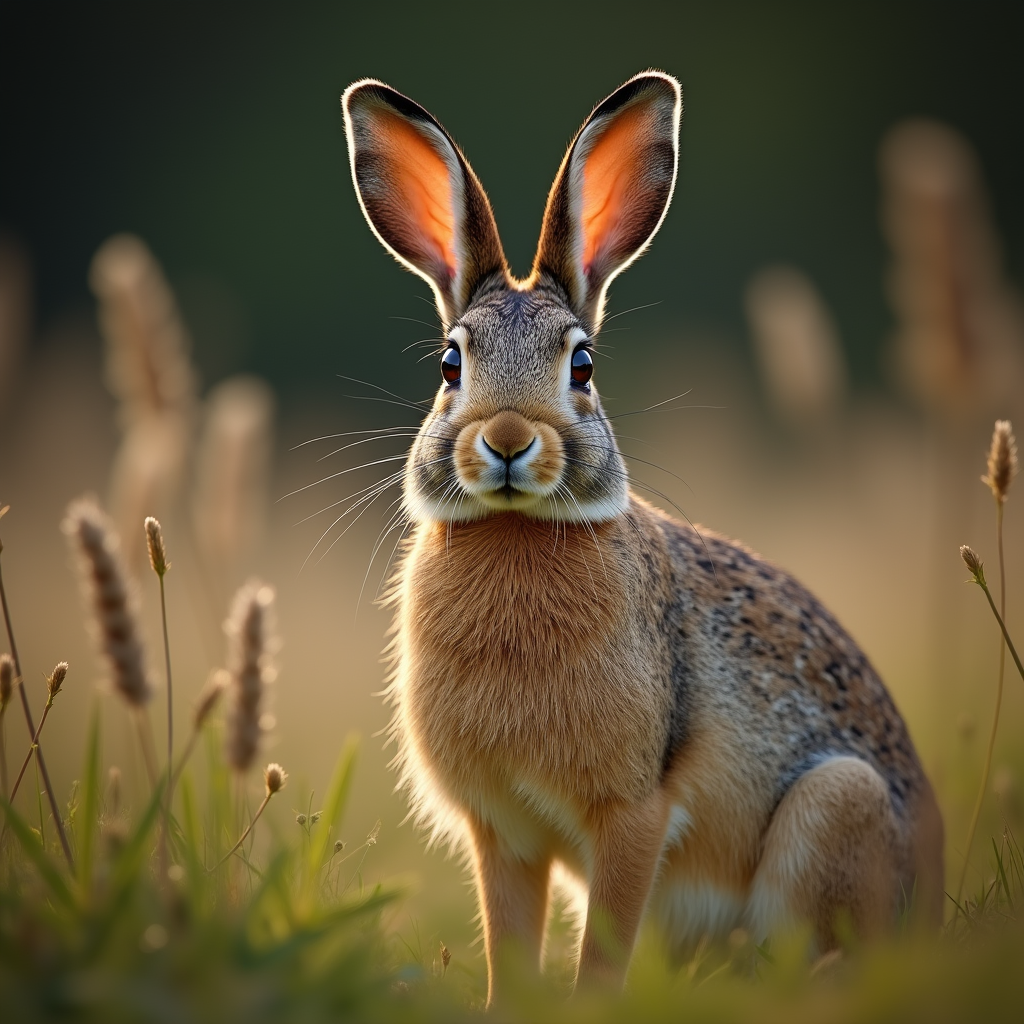 A photorealistic portrait of a Hare in its natural habitat