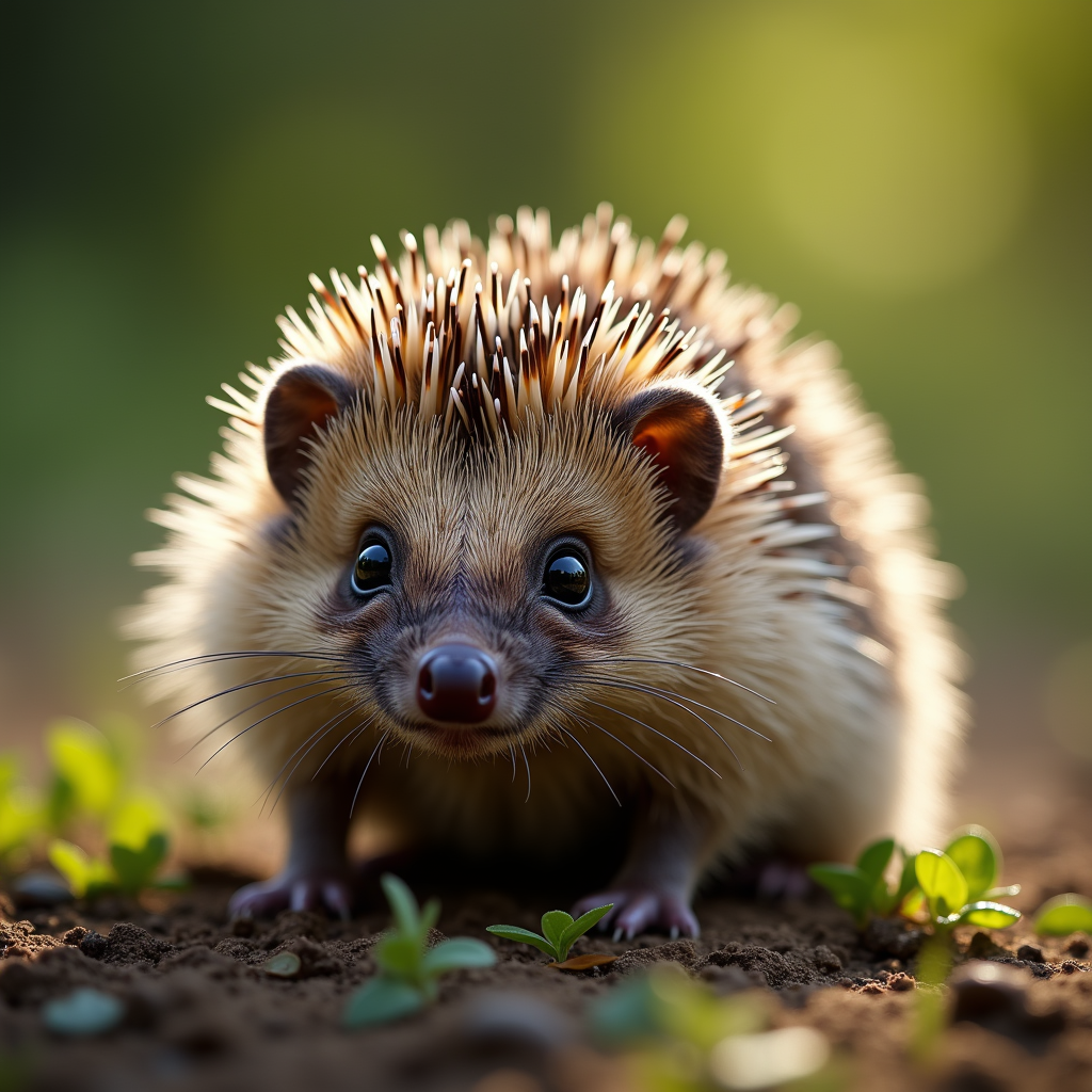 A photorealistic portrait of a Hedgehog in its natural habitat