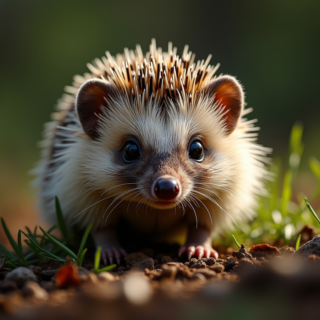 A photorealistic portrait of a Hedgehog in its natural habitat