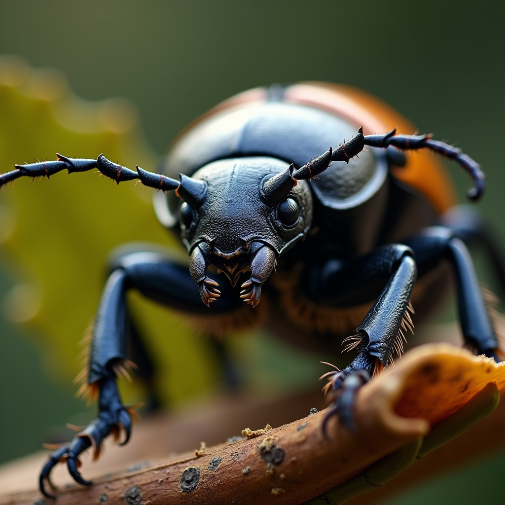 A photorealistic portrait of a Hercules Beetle in its natural habitat