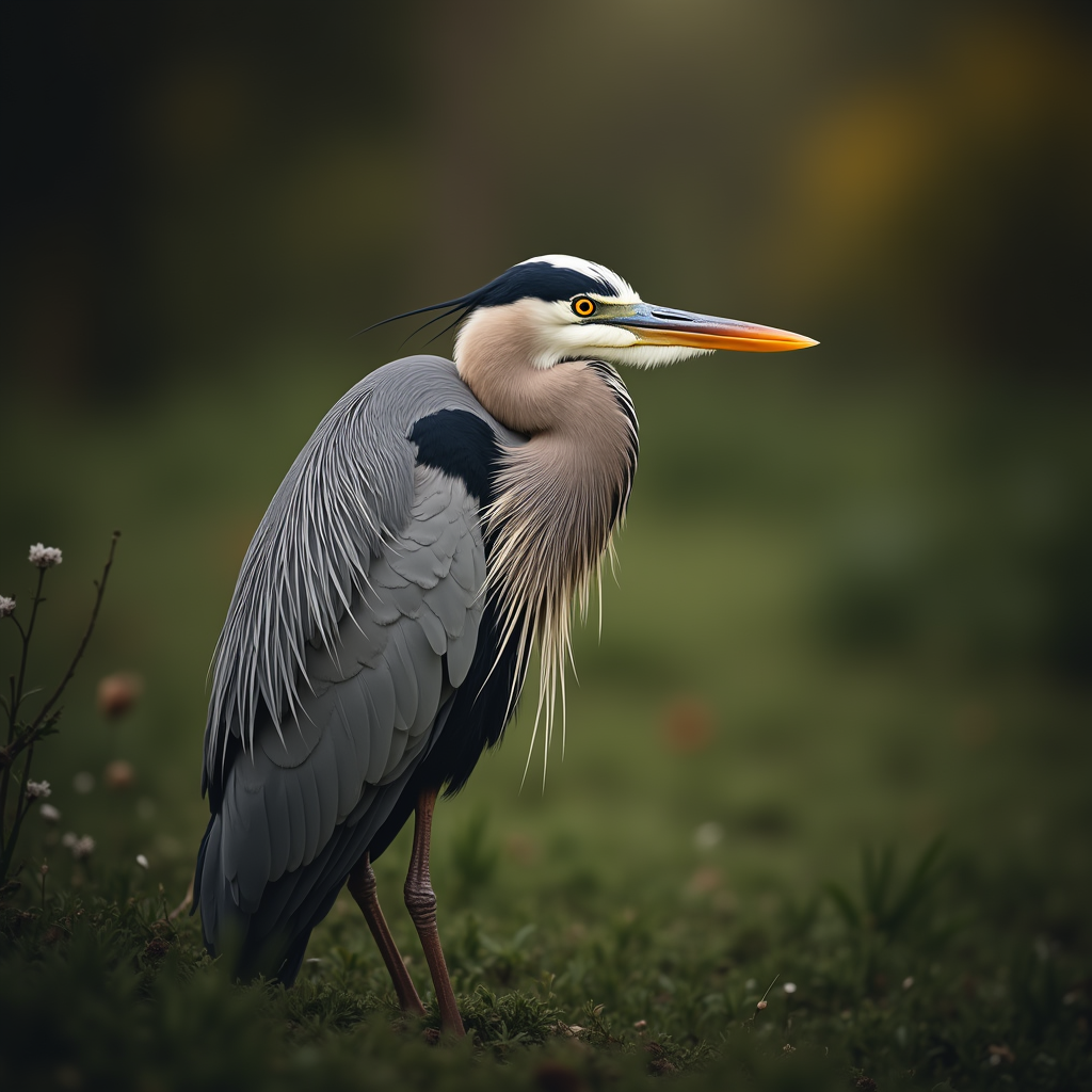 A photorealistic portrait of a Heron in its natural habitat